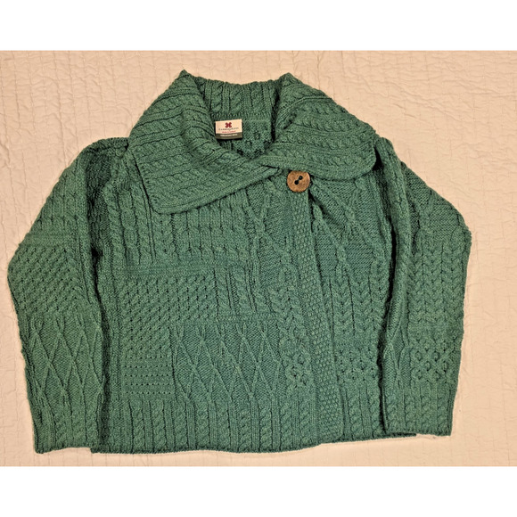 Vintage Carraig Donn Women’s Medium Green 100% Merino Wool Ireland Knit Sweater - Picture 2 of 10